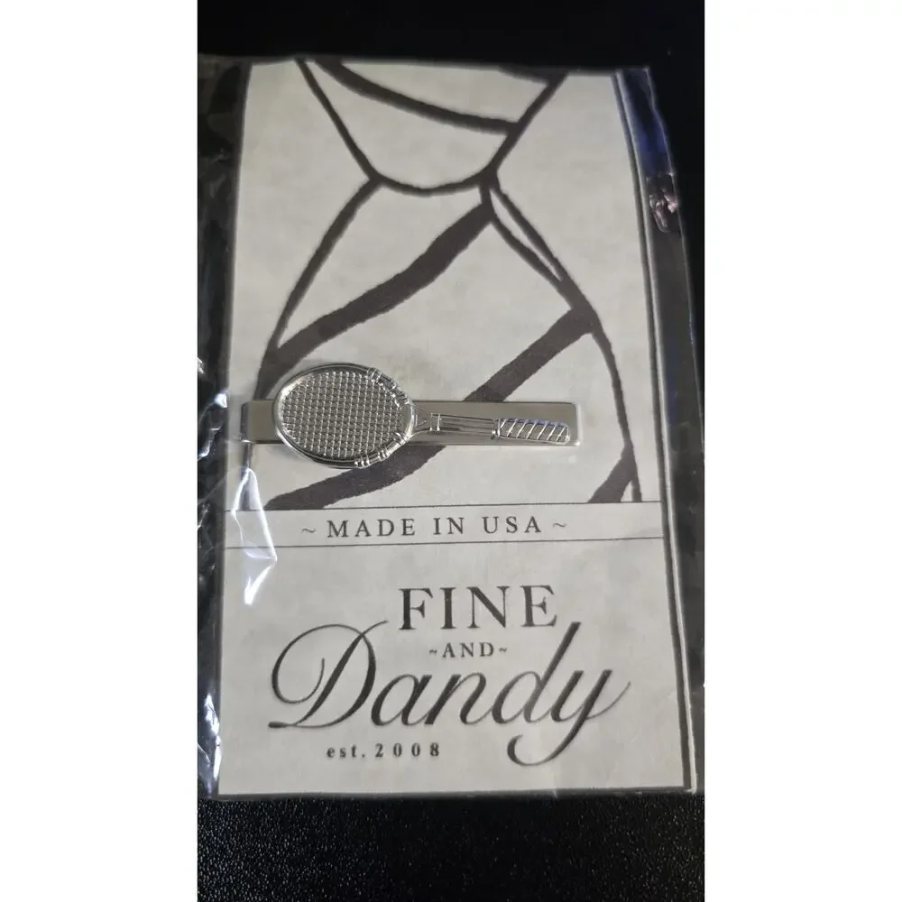 Fine and Dandy Silver Tone Tennis Racket Tie Bar Clip Sports Theme Mens